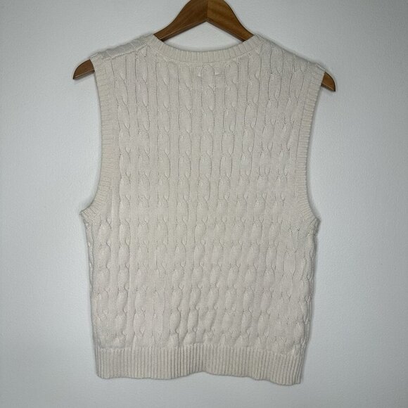 J Crew Cable Knit Sweater Vest Size L Natural Cream Preppy Cotton BS916 - Picture 2 of 9